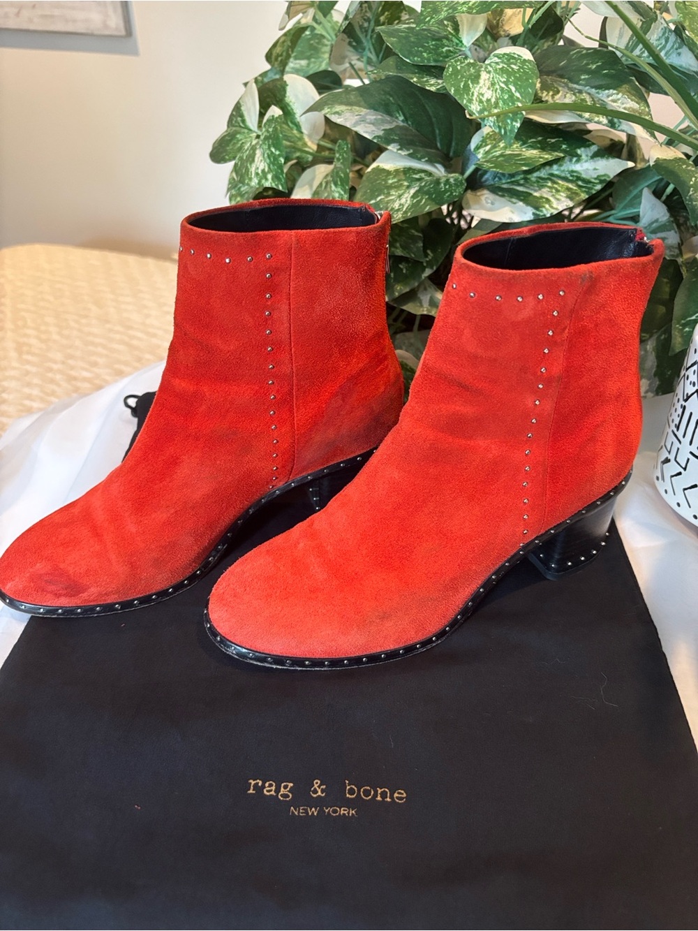 rag & bone Red Suede Studded Ankle Boots